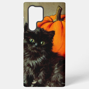 Coque Samsung Galaxy Chat noir vintage d'Halloween et Citrouilles