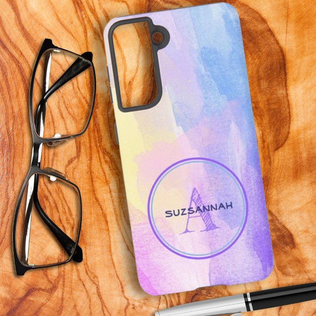 Coque Samsung Galaxy Chic Pastel Couleur Aquarelle Première Monographie (Easy to personalize this colorful Samsung phone case with name & monogram for a sweet gift idea. )