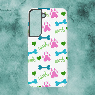 Coque Samsung Galaxy Chien Paw Bones Coeurs Woof Motif Rose