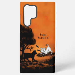 Coque Samsung Galaxy Chiot avec chat et chauve-souris noirs, Happy Hall