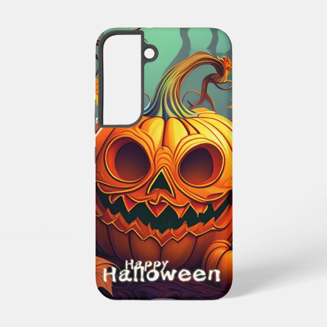 Coque Samsung Galaxy Citrouille orange effrayant avec visage, Halloween (Verso)