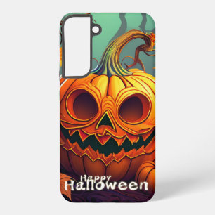Coque Samsung Galaxy Citrouille orange effrayant avec visage, Halloween