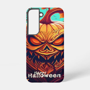 Coque Samsung Galaxy Citrouille orange effrayante avec visage, Hallowee