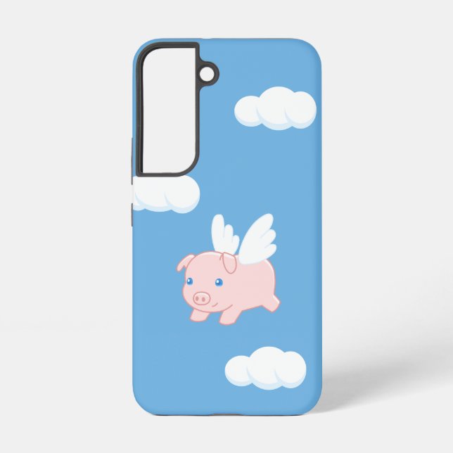 Coque Samsung Galaxy Cochon volant - Cochon mignon avec ailes en bleu (Verso)