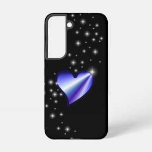 Coque Samsung Galaxy Coeur arc-en-ciel violet avec étoiles sur noir