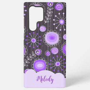 Coque Samsung Galaxy Coeur gris violet blanc et nom floral