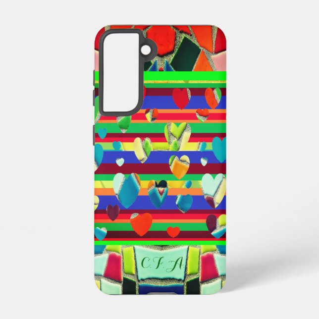 Coque Samsung Galaxy Coeurs Amusants à la mode Mosaïque Art (Verso)