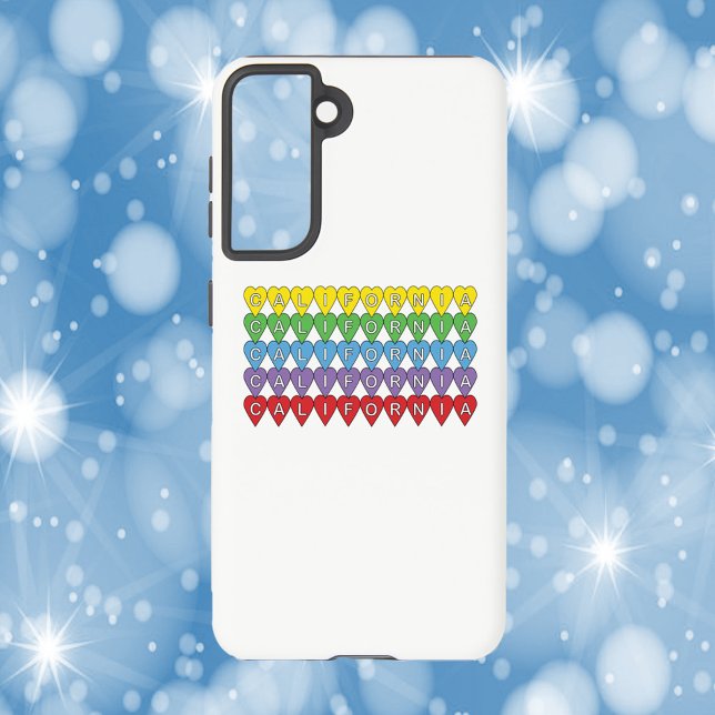 Coque Samsung Galaxy Coeurs d'état de Californie aux États-Unis (A phone case with the word California in yellow, green, blue, purple and red hearts)