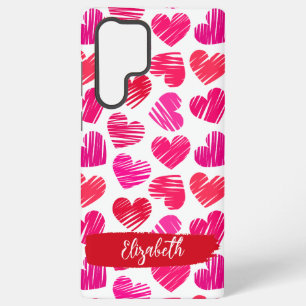 Coque Samsung Galaxy Coeurs griffés rouges et roses modernes Valentine 