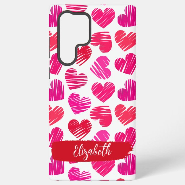 Coque Samsung Galaxy Coeurs griffés rouges et roses modernes Valentine  (Verso)