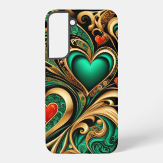 Coque Samsung Galaxy Coeurs répétitifs Fissures Motif Emerald Gold