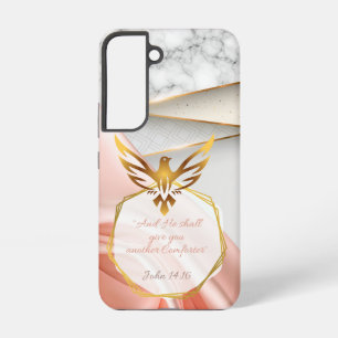 Coque Samsung Galaxy Colombe dorée satin rose religieux féminin