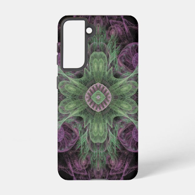 Coque Samsung Galaxy Conception Abstraite fractale violet et verte (Verso)