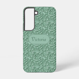 Coque Samsung Galaxy Coque Galaxy S22 Fausse Peau Florale Vert Poussiér