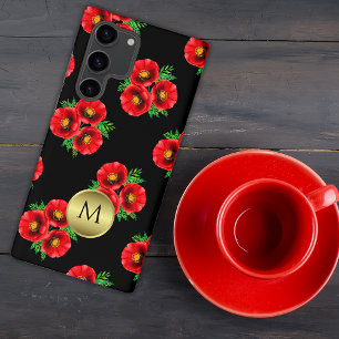 Coque Samsung Galaxy Coquelicots Rouge Monogramme Or