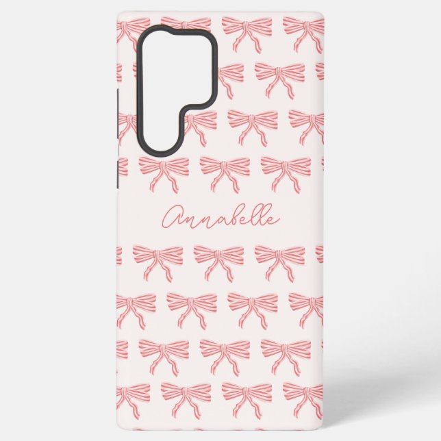 Coque Samsung Galaxy Coquette aux arcs rose et rouge rayé (Verso)