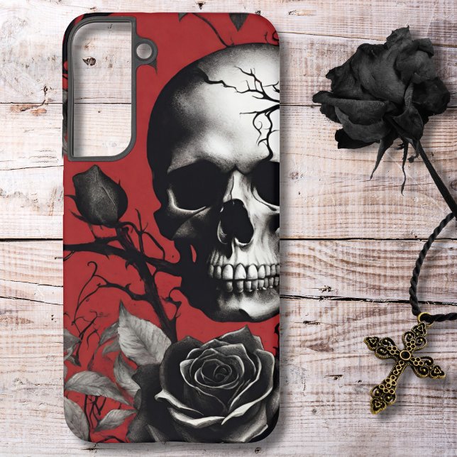 Coque Samsung Galaxy Crâne gothique avec Rose noir (Créateur téléchargé)