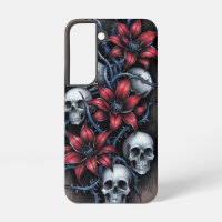 Crâne gothique et fleur rouge