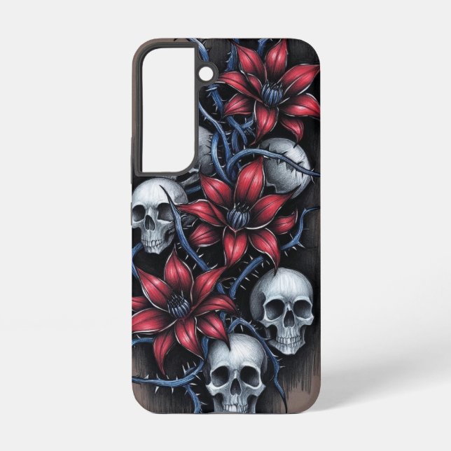 Coque Samsung Galaxy Crâne gothique et fleur rouge (Verso)