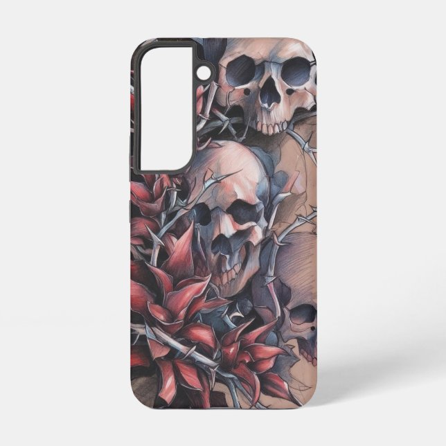 Coque Samsung Galaxy Crâne gothique et fleur rouge épine (Verso)