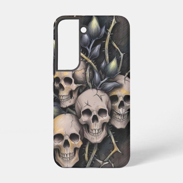 Coque Samsung Galaxy Crâne gothique et fleurs d'épines (Verso)