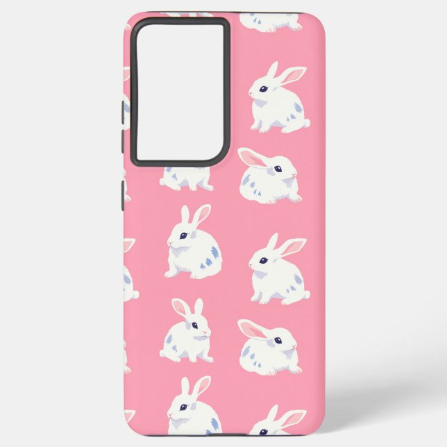 Coque Samsung Galaxy Cute lapines blanches sur rose - Motif adorable (Verso)
