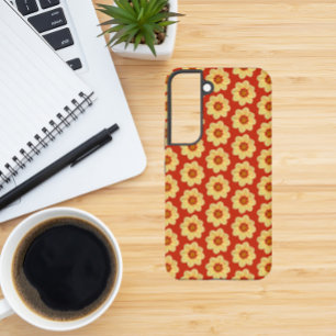 Coque Samsung Galaxy Dahlia jaune motif floral sur rouge