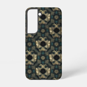 Coque Samsung Galaxy Damask Fleurs Motif sans joint turquoise, or, noir