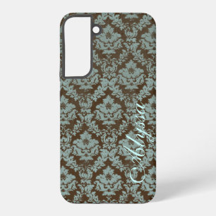 Coque Samsung Galaxy Damassé en Brown/Teal en détresse avec nom