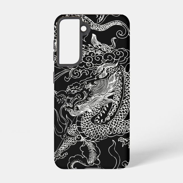 Coque Samsung Galaxy Dragon noir et blanc (Verso)