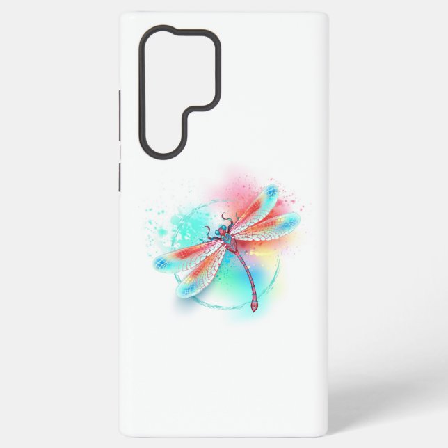 Coque Samsung Galaxy Dragonfly rouge sur l'arrière - plan aquarelle (Verso)