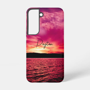 Coque Samsung Galaxy Eau de coucher de soleil élégante avec nom personn