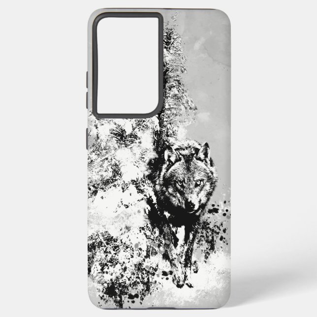 Coque Samsung Galaxy Écart Stalle Loup animal noir blanc (Verso)