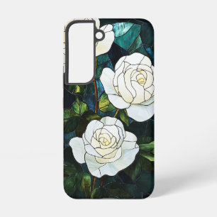 Coque Samsung Galaxy Effet de verre trempé Samsung Coque, Roses blanche