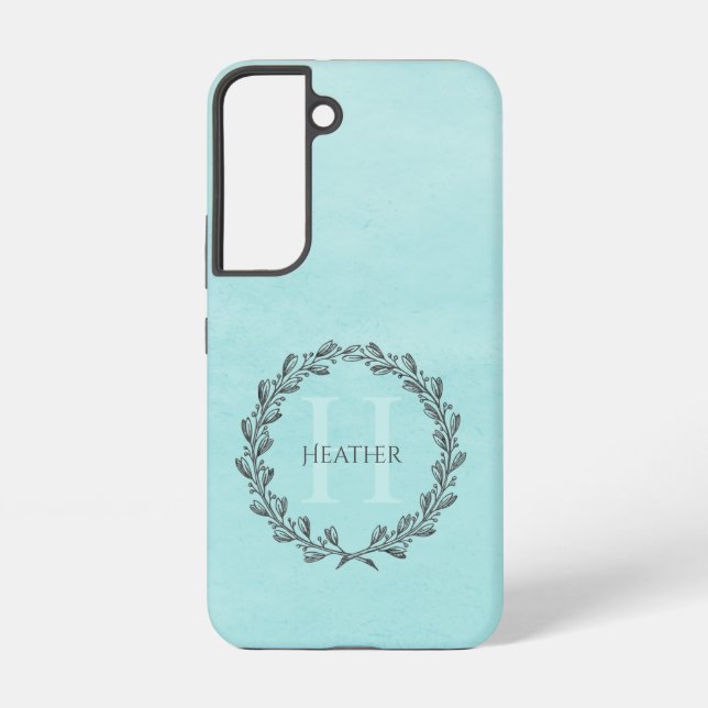 Coque Samsung Galaxy Élégant monogramme de couronne | Turquoise Samsung (Verso)