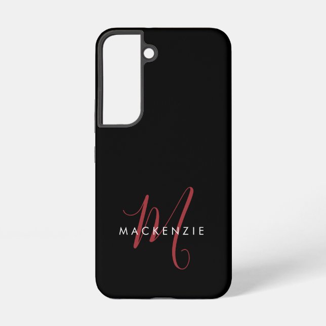 Coque Samsung Galaxy Élégant Monogramme moderne noir rouge (Verso)