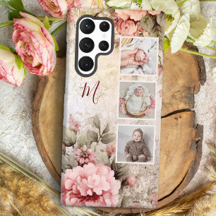 Coque Samsung Galaxy Élégantes roses vintage rustiques, 3-photos et mon