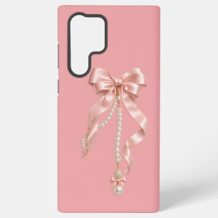 Coque Samsung Galaxy Étui Luxueux Rose à Nœud et Perles pour S22 Ultra