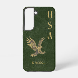 Coque Samsung Galaxy Étui USA Eagle 1775 - 2026 Fax cuir vert pour Sams