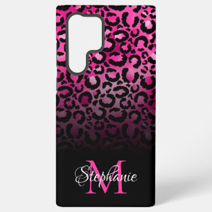 Coque Samsung Galaxy Féminin Monogramme Ombré Léopard Rose Chaude Noir
