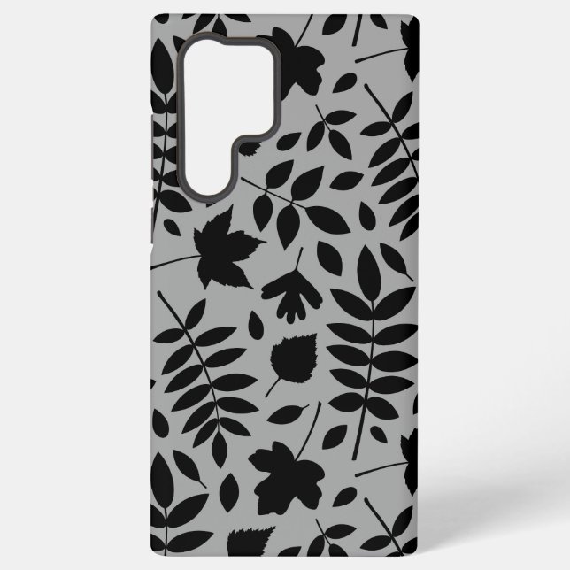 Coque Samsung Galaxy Feuilles tombés Lg Motif noir sur gris (Verso)