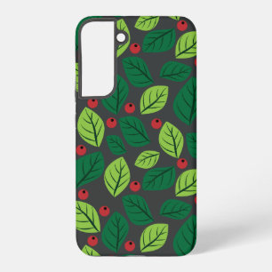 Coque Samsung Galaxy Feuilles Vertes, Baies Rouges, Motif De Feuilles