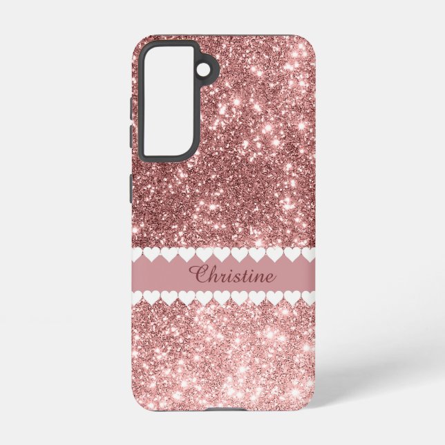 Coque Samsung Galaxy Fille Personnalisée Faux Gliiter Rose (Verso)
