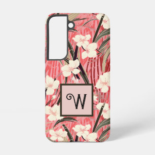 Coque Samsung Galaxy Fleur asiatique rose pêche blanc chinoiserie monog