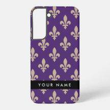 Fleur de Lis, Beige sur Violet, Royal, Votre Nom