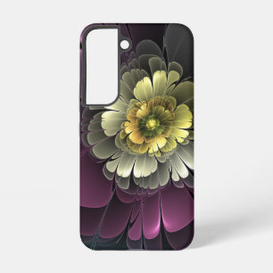 Coque Samsung Galaxy Fleur fractale grise et pourpre moderne abstraite