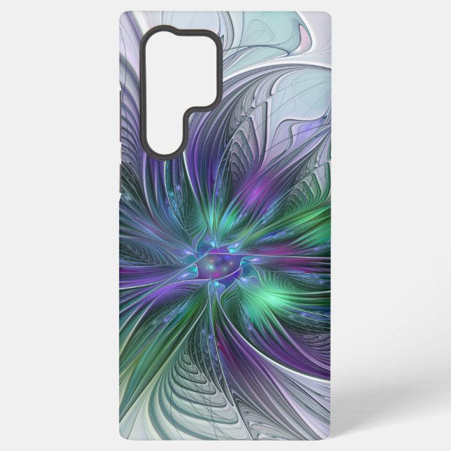 Coque Samsung Galaxy Fleur vert violet Art Abstrait moderne Fractal (Verso)