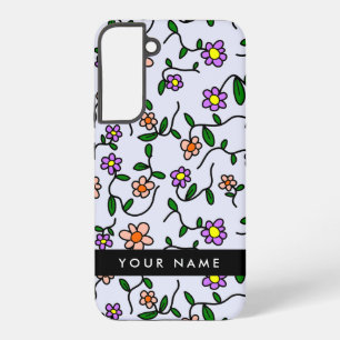 Coque Samsung Galaxy Fleurs colorées, Arrière - plan bleu, Noir
