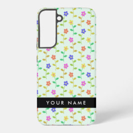 Coque Samsung Galaxy Fleurs colorées, Arrière - plan vert clair, Noir