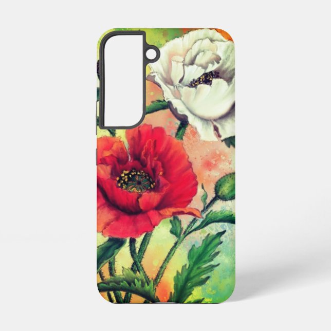 Coque Samsung Galaxy Fleurs de pavot blanc rouge (Verso)